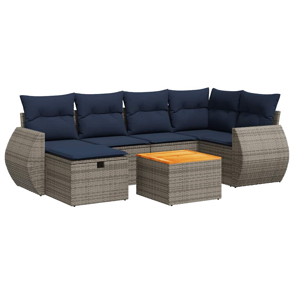 7 részes szürke polyrattan kerti ülőgarnitúra párnákkal