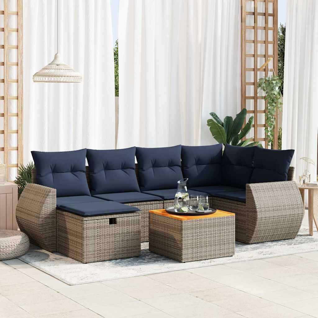 7 részes szürke polyrattan kerti ülőgarnitúra párnákkal