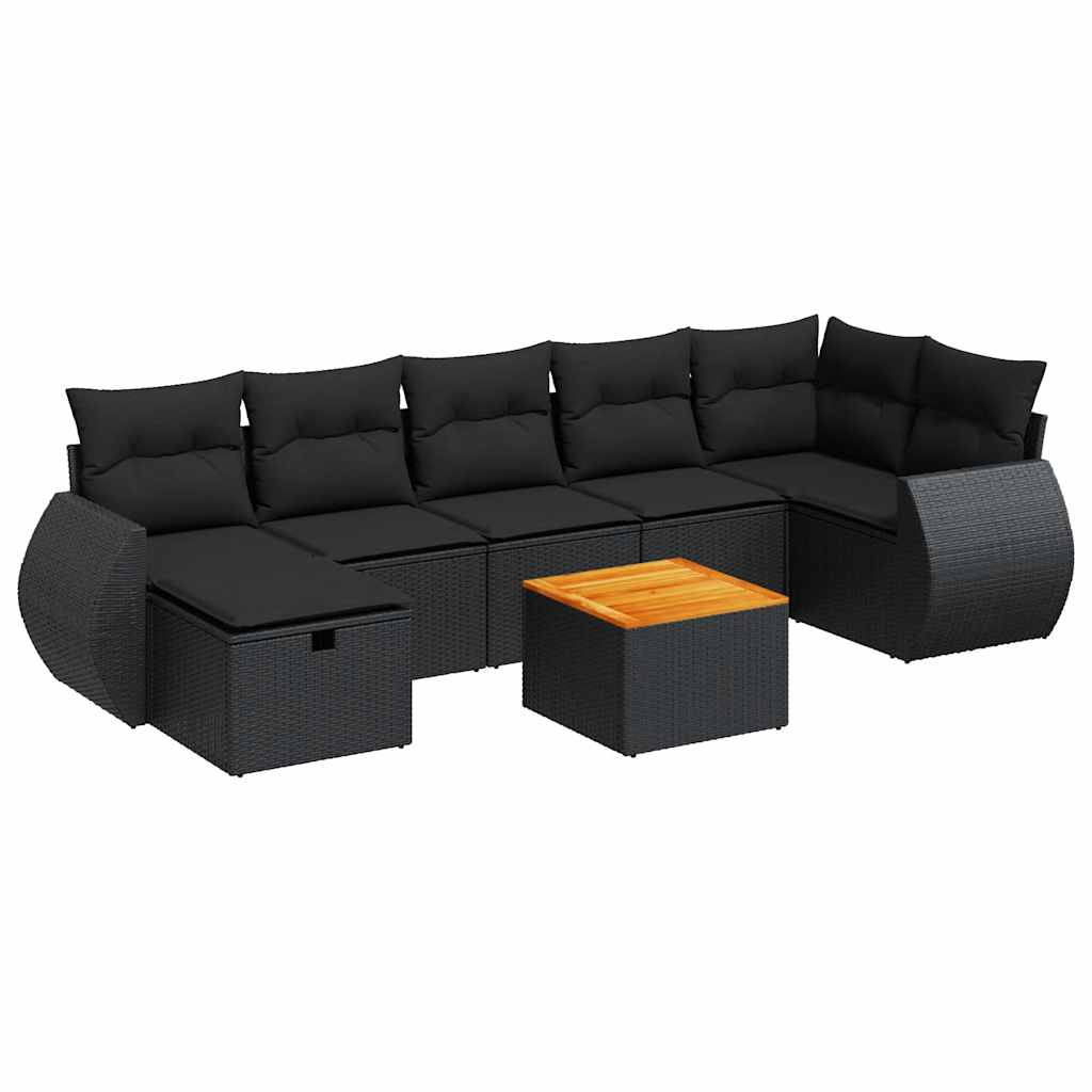 8 részes fekete polyrattan kerti ülőgarnitúra párnákkal