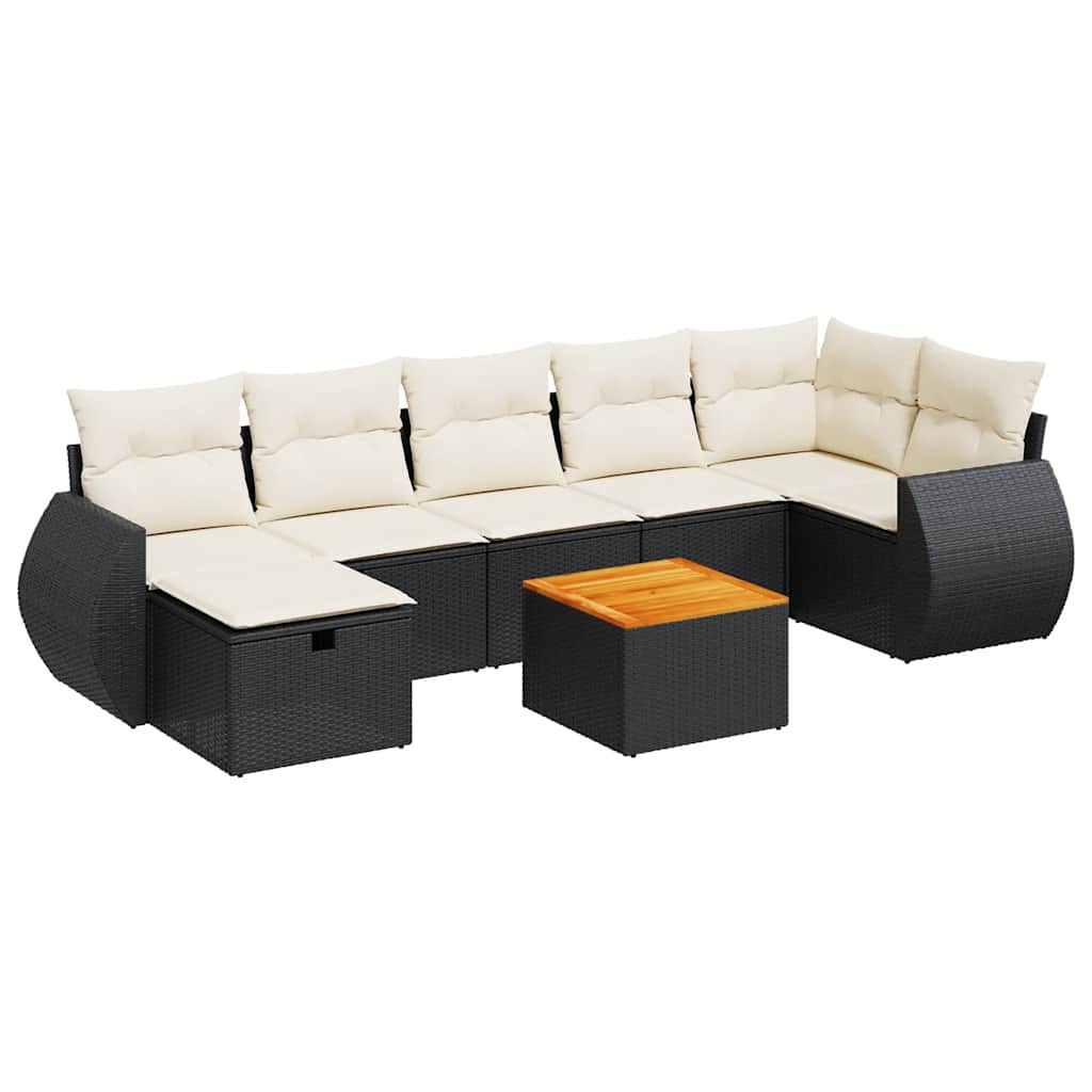 8 részes fekete polyrattan kerti ülőgarnitúra párnákkal