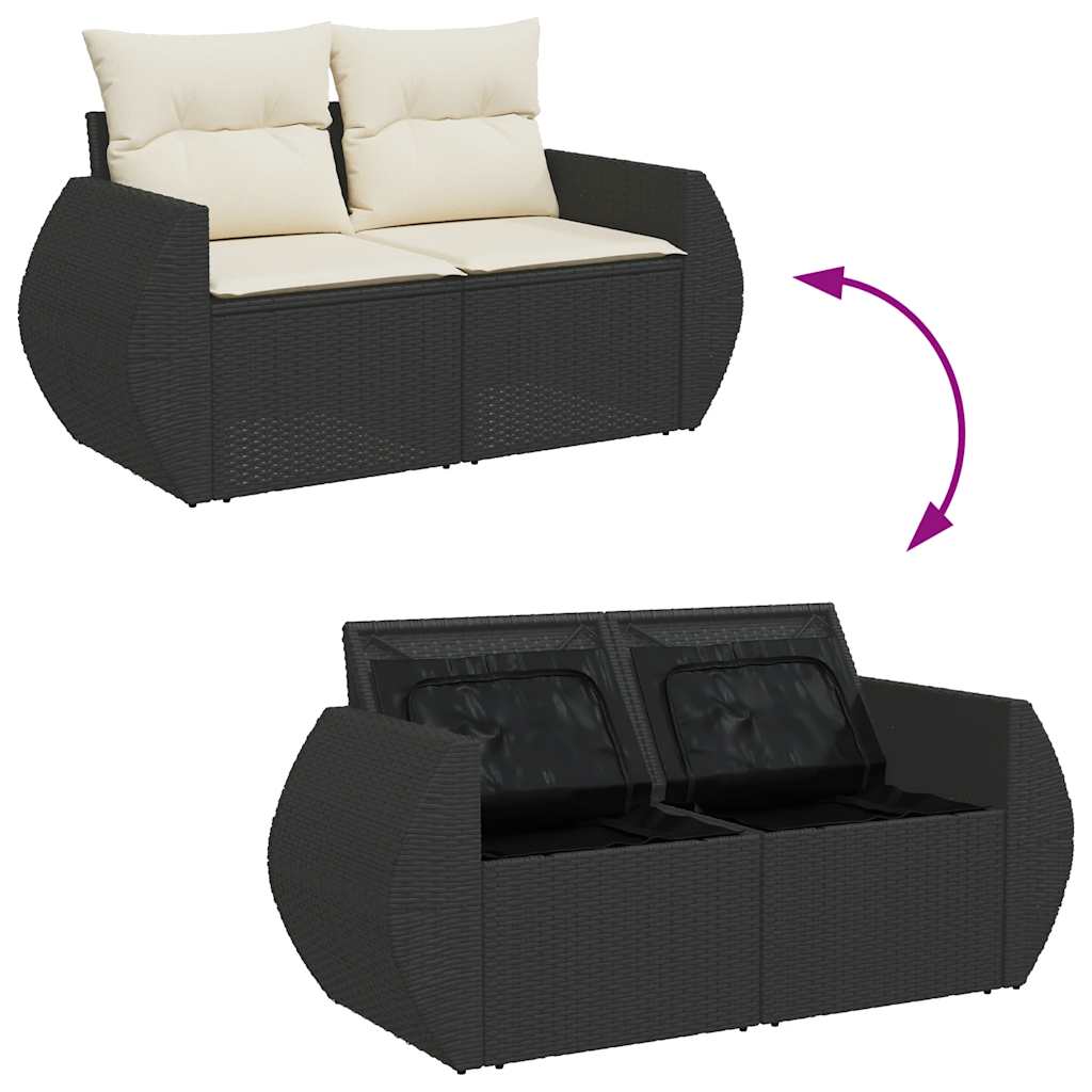 8 részes fekete polyrattan kerti ülőgarnitúra párnákkal