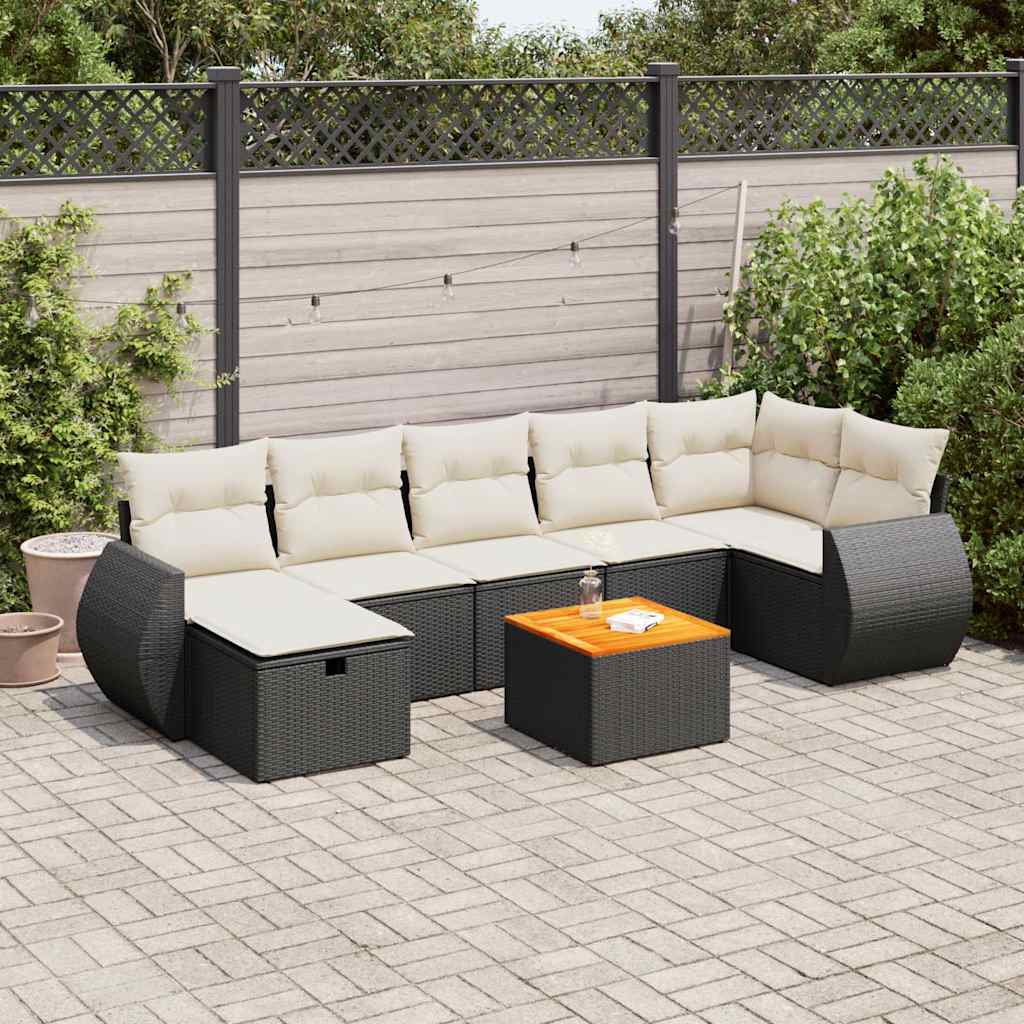 8 részes fekete polyrattan kerti ülőgarnitúra párnákkal