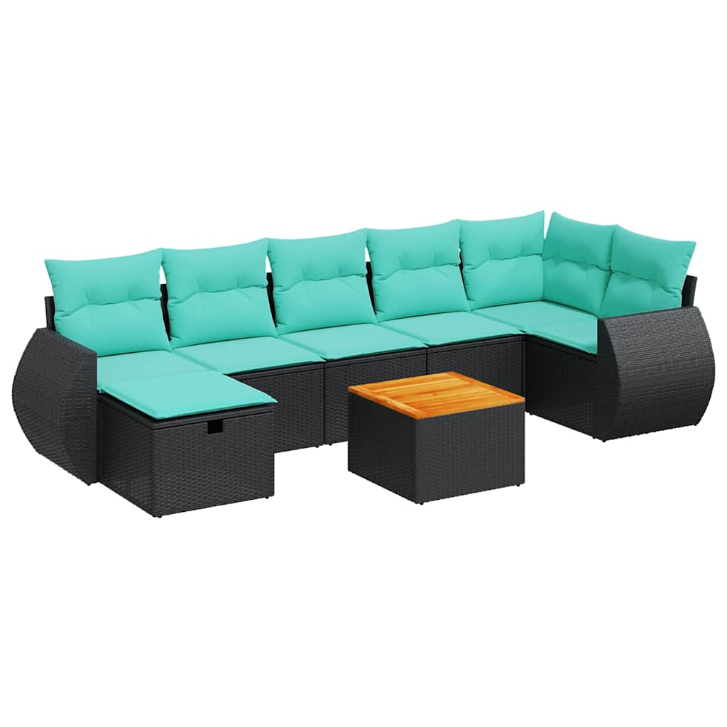 8 részes fekete polyrattan kerti ülőgarnitúra párnákkal