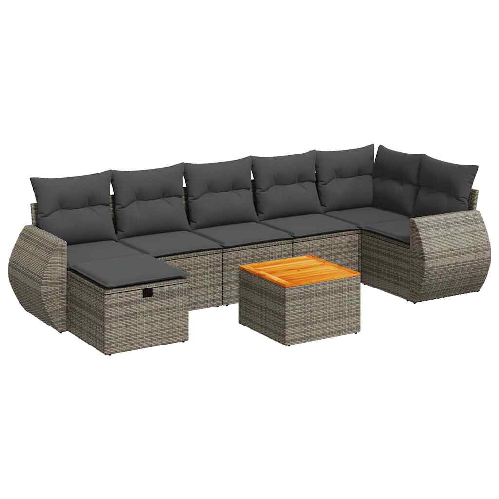 8 részes szürke polyrattan kerti ülőgarnitúra párnákkal