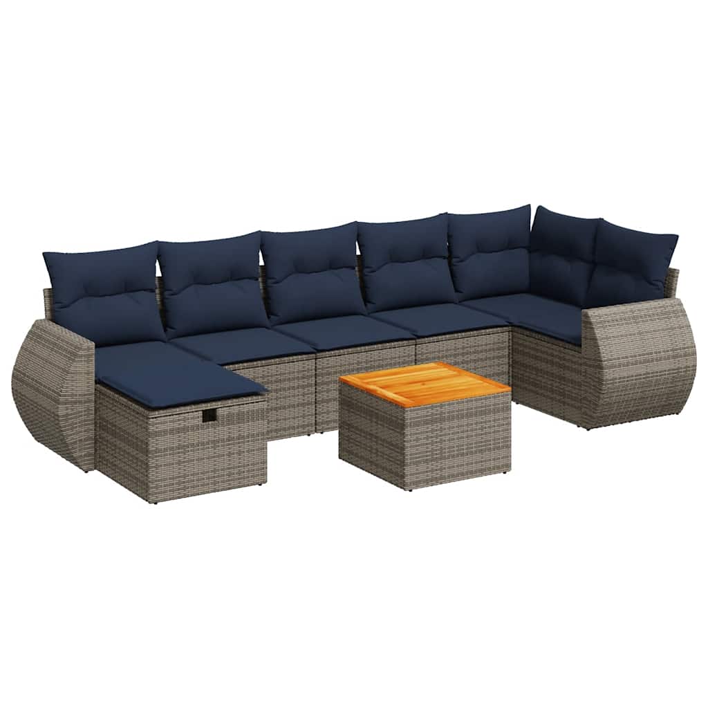 8 részes szürke polyrattan kerti ülőgarnitúra párnákkal