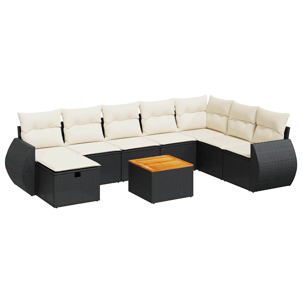 9 részes fekete polyrattan kerti ülőgarnitúra párnákkal