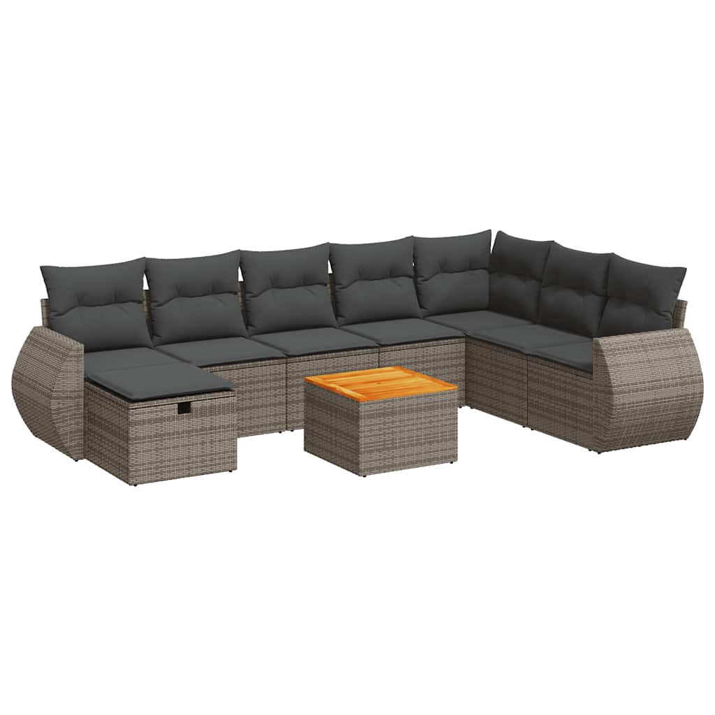9 részes szürke polyrattan kerti ülőgarnitúra párnákkal