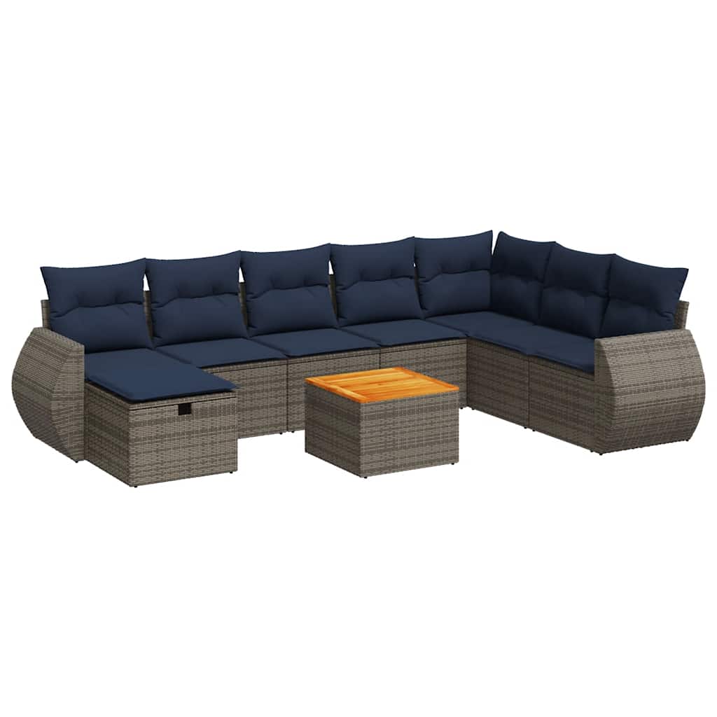 9 részes szürke polyrattan kerti ülőgarnitúra párnákkal