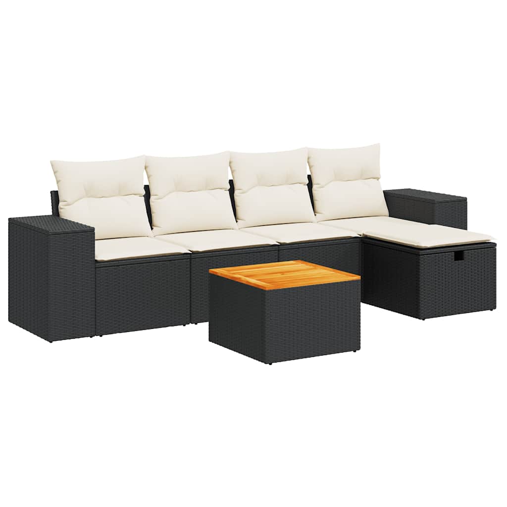 6 részes fekete polyrattan kerti ülőgarnitúra párnákkal
