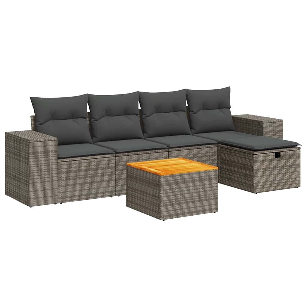 6 részes szürke polyrattan kerti ülőgarnitúra párnákkal