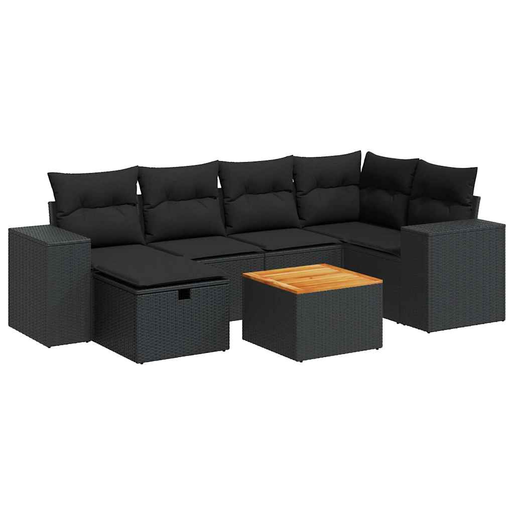 7 részes fekete polyrattan kerti ülőgarnitúra párnával
