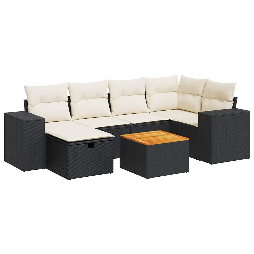 7 részes fekete polyrattan kerti ülőgarnitúra párnával