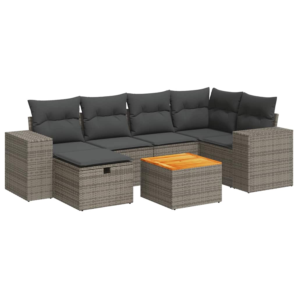 7 részes szürke polyrattan kerti ülőgarnitúra párnákkal