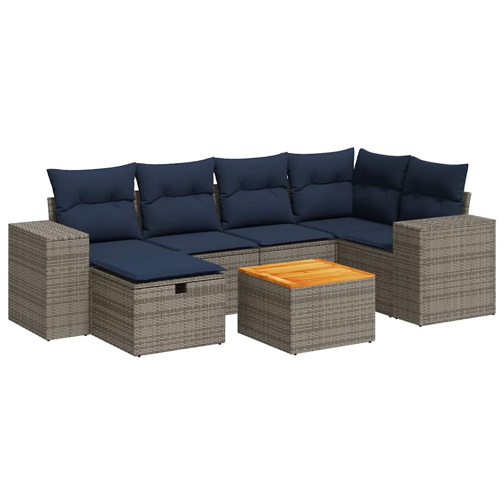 7 részes szürke polyrattan kerti ülőgarnitúra párnákkal
