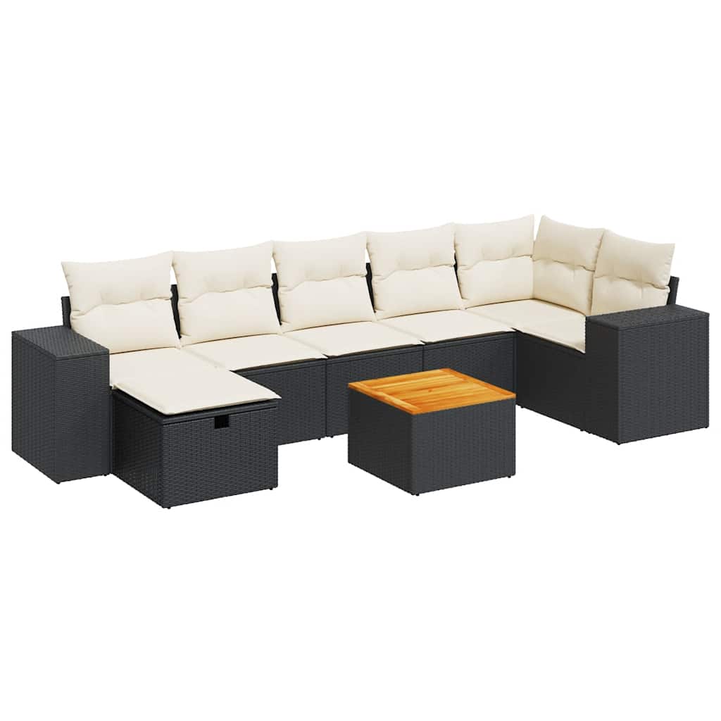 8 részes fekete polyrattan kerti ülőgarnitúra párnákkal