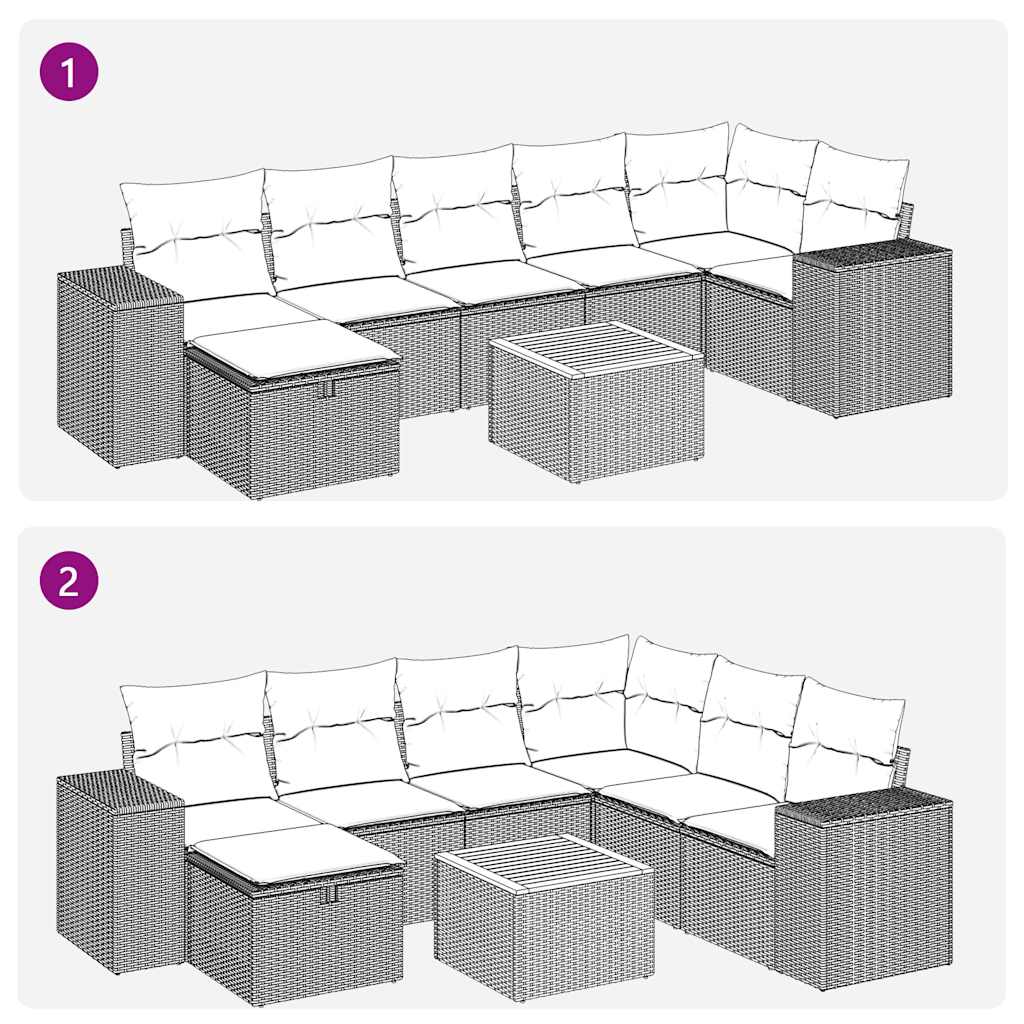 8 részes fekete polyrattan kerti ülőgarnitúra párnákkal
