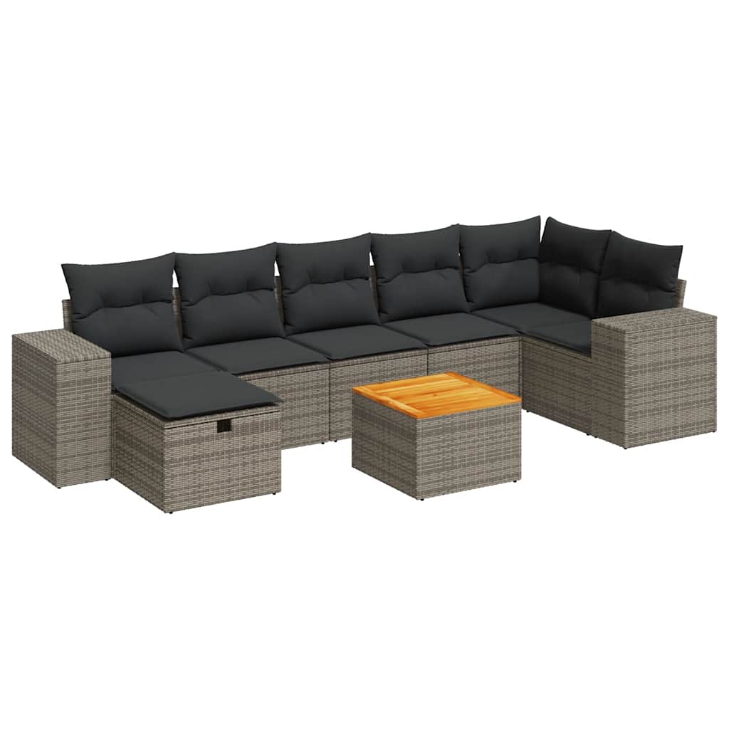 8 részes szürke polyrattan kerti ülőgarnitúra párnákkal