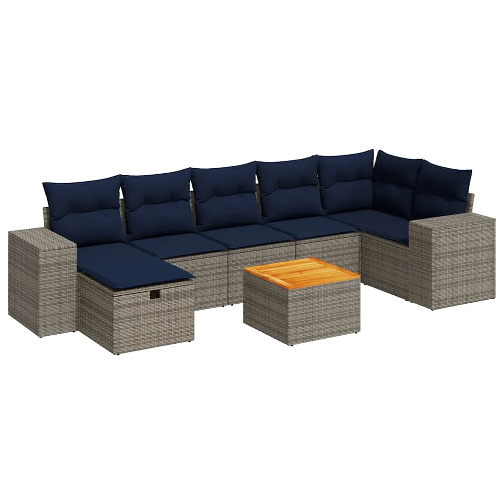 8 részes szürke polyrattan kerti ülőgarnitúra párnákkal