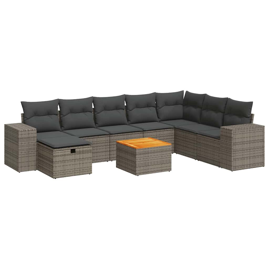9 részes szürke polyrattan kerti ülőgarnitúra párnákkal