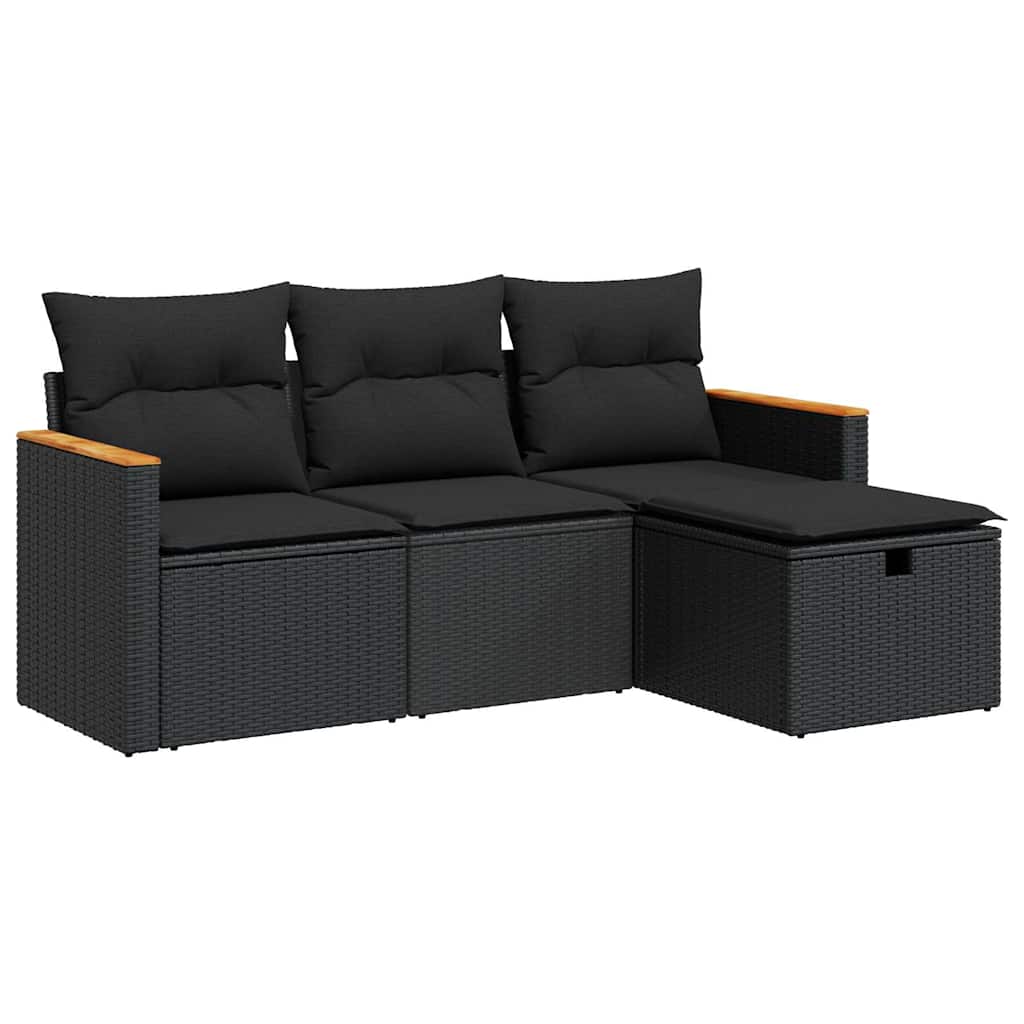 4 részes fekete polyrattan kerti ülőgarnitúra párnákkal