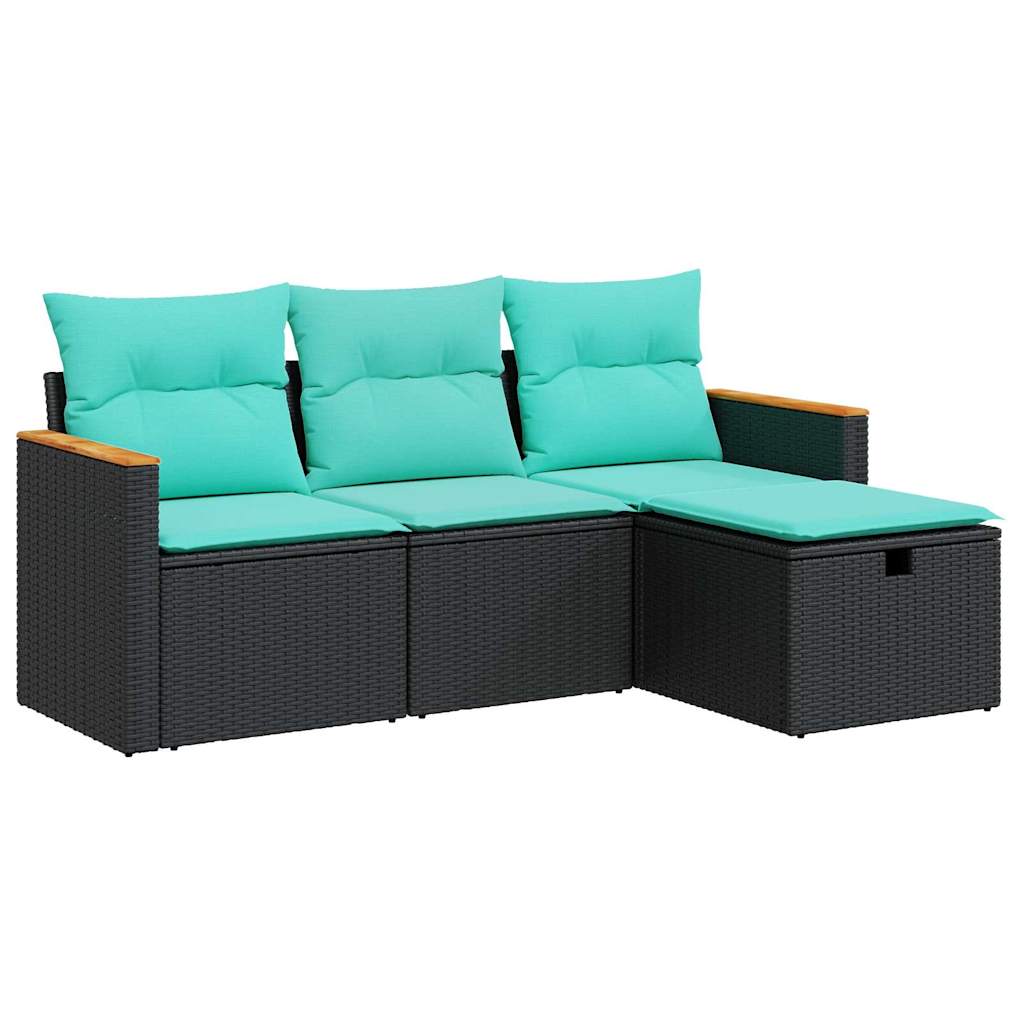 4 részes fekete polyrattan kerti ülőgarnitúra párnákkal