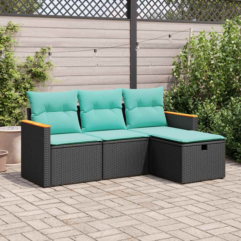 4 részes fekete polyrattan kerti ülőgarnitúra párnákkal