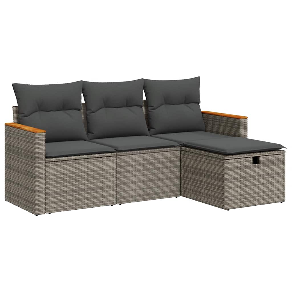 4 részes szürke polyrattan kerti ülőgarnitúra párnákkal