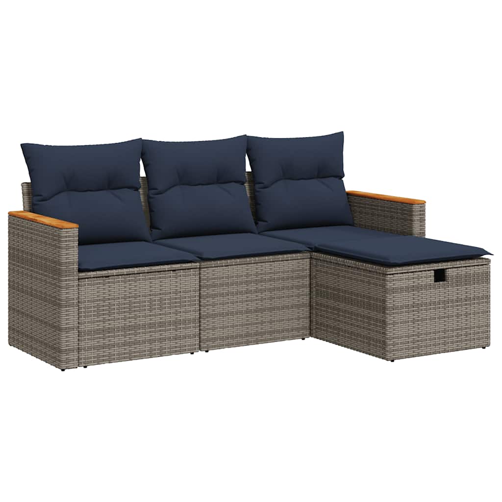 4 részes szürke polyrattan kerti ülőgarnitúra párnákkal