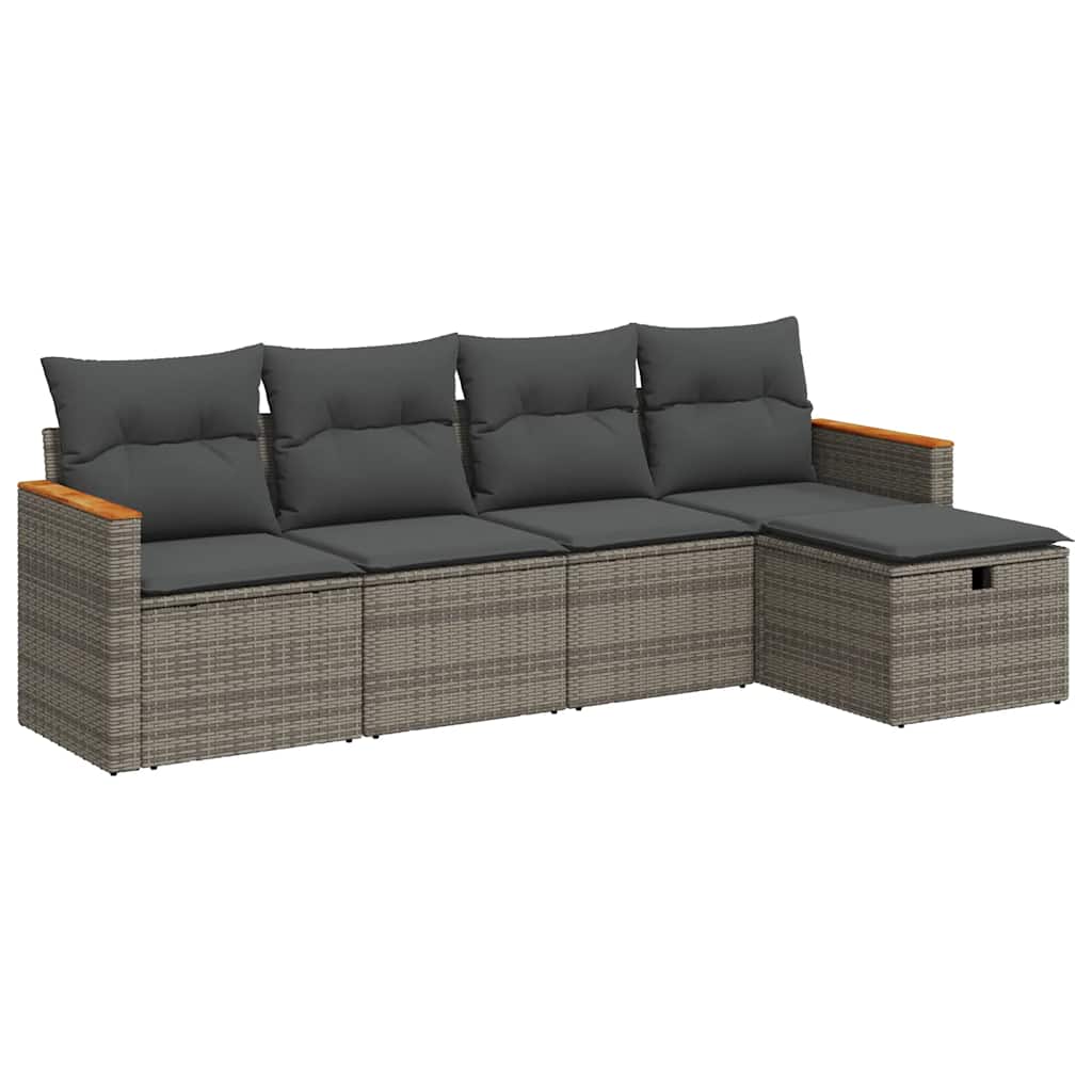 5 részes szürke polyrattan kerti ülőgarnitúra párnákkal