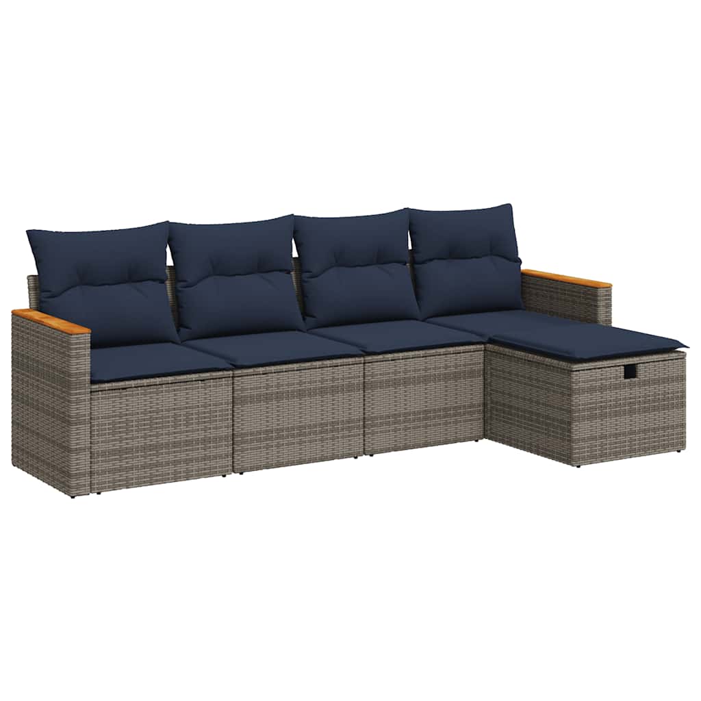 5 részes szürke polyrattan kerti ülőgarnitúra párnákkal