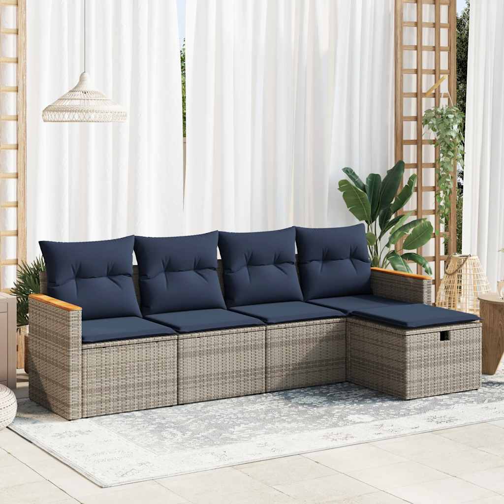 5 részes szürke polyrattan kerti ülőgarnitúra párnákkal