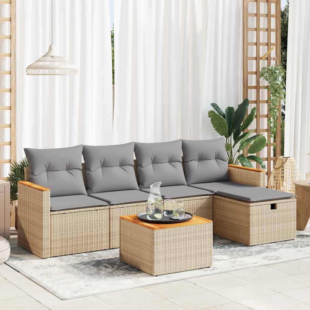 6 részes bézs polyrattan kerti ülőgarnitúra párnával