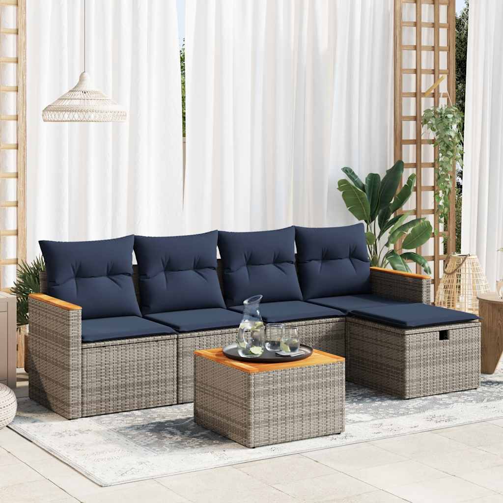 6 részes szürke polyrattan kerti ülőgarnitúra párnákkal