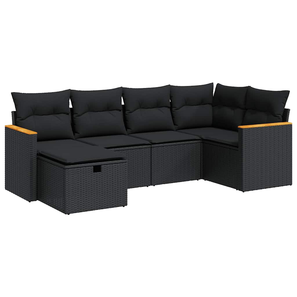 6 részes fekete polyrattan kerti ülőgarnitúra párnákkal