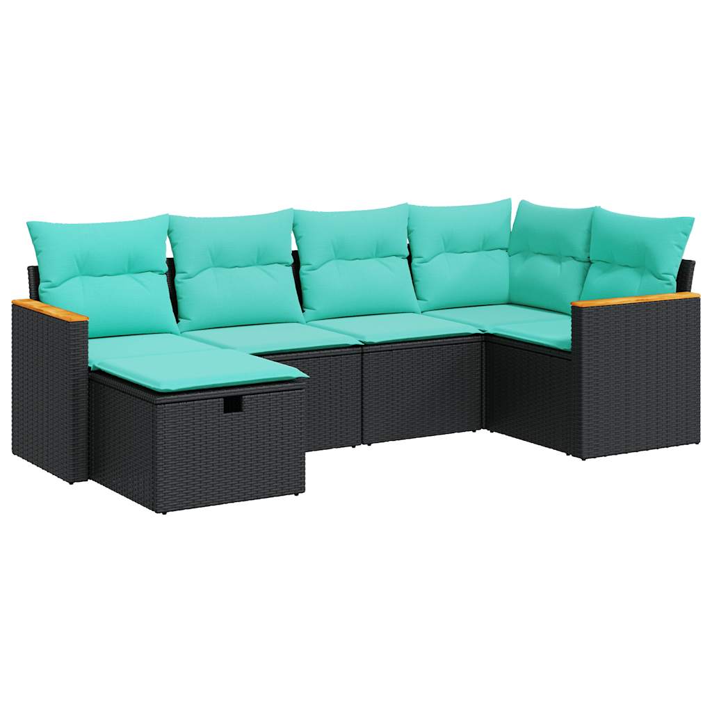 6 részes fekete polyrattan kerti ülőgarnitúra párnákkal