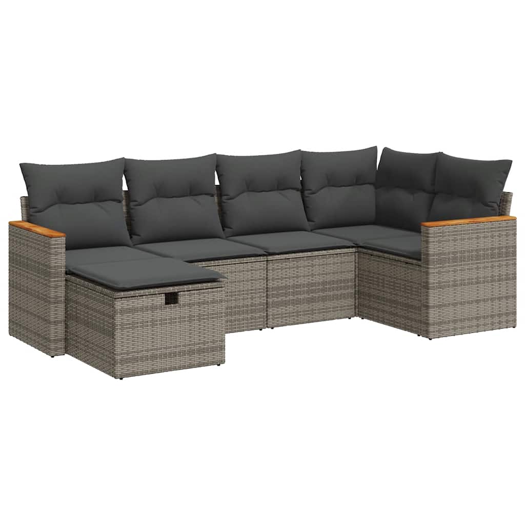 6 részes szürke polyrattan kerti ülőgarnitúra párnákkal