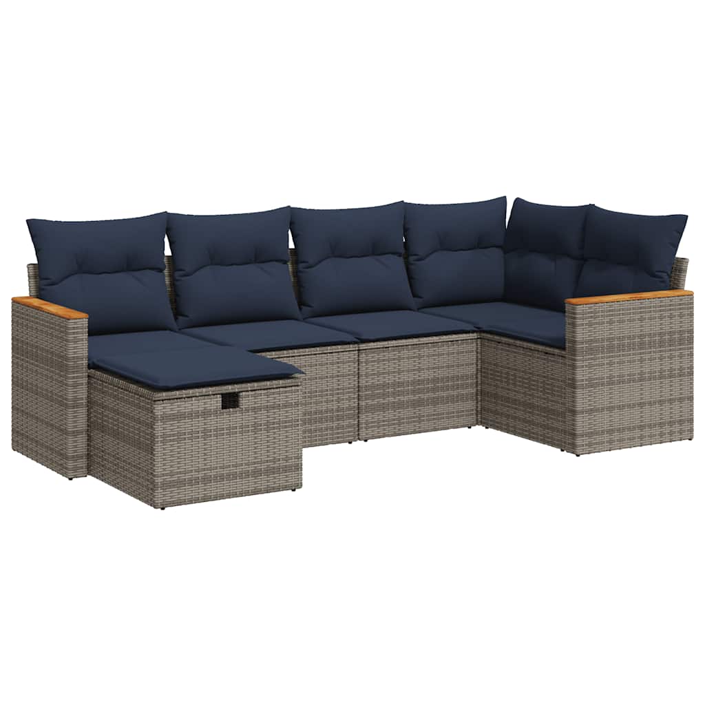 6 részes szürke polyrattan kerti ülőgarnitúra párnákkal