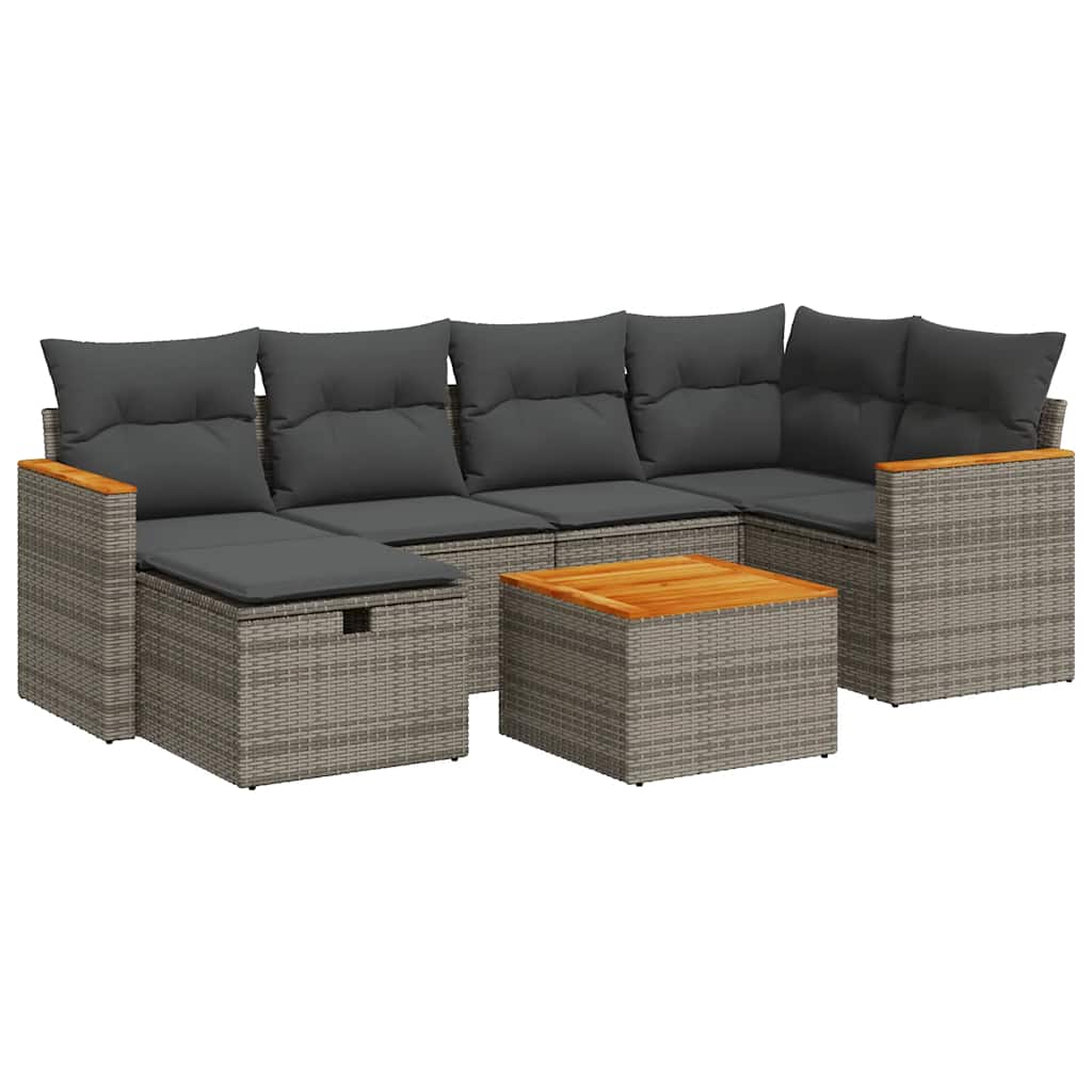 7 részes szürke polyrattan kerti ülőgarnitúra párnákkal