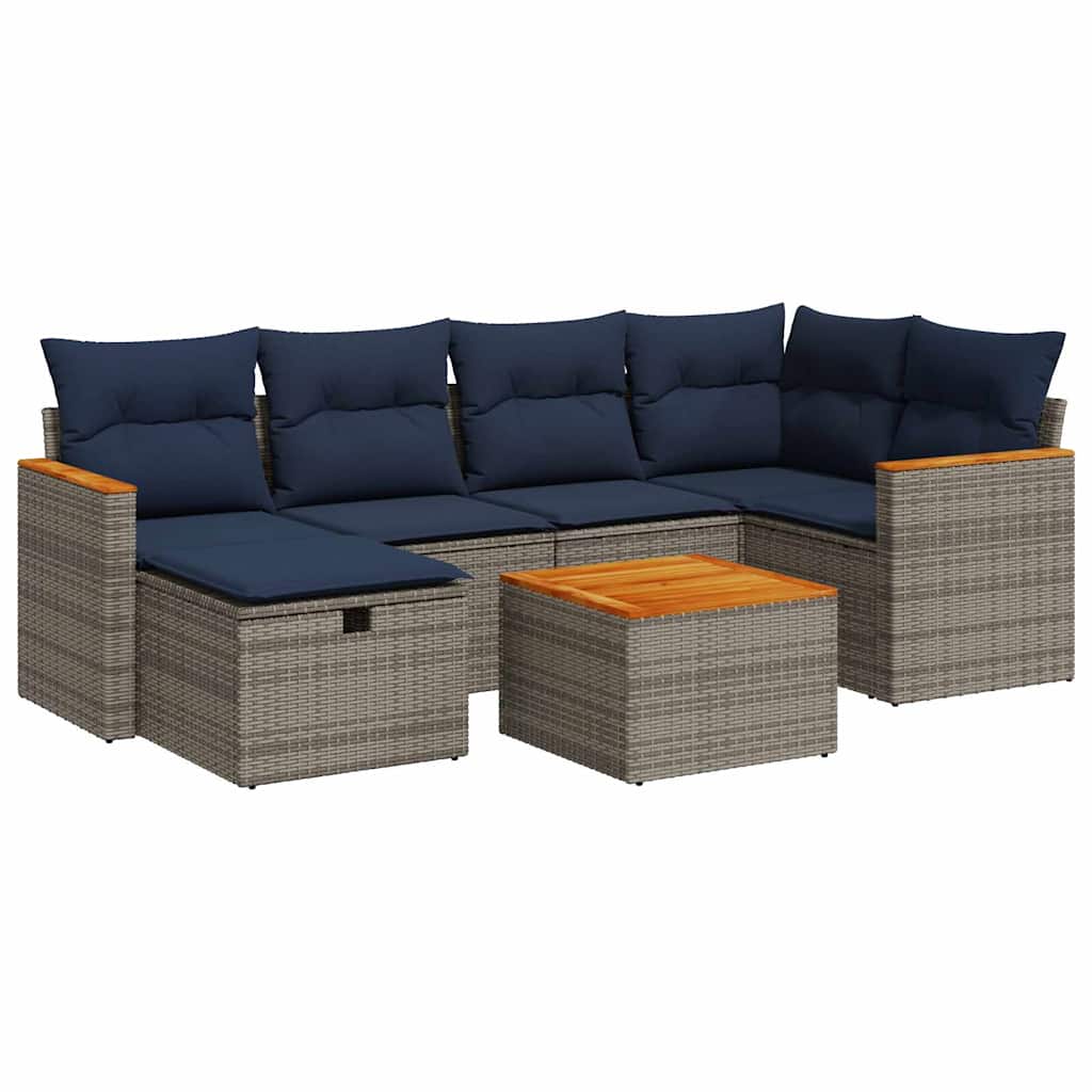 7 részes szürke polyrattan kerti ülőgarnitúra párnákkal