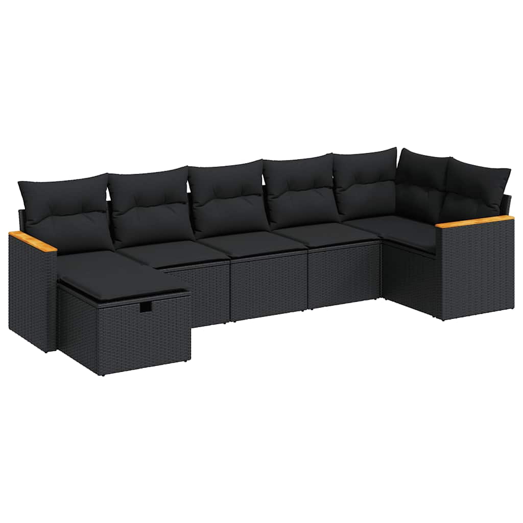 7 részes fekete polyrattan kerti ülőgarnitúra párnával