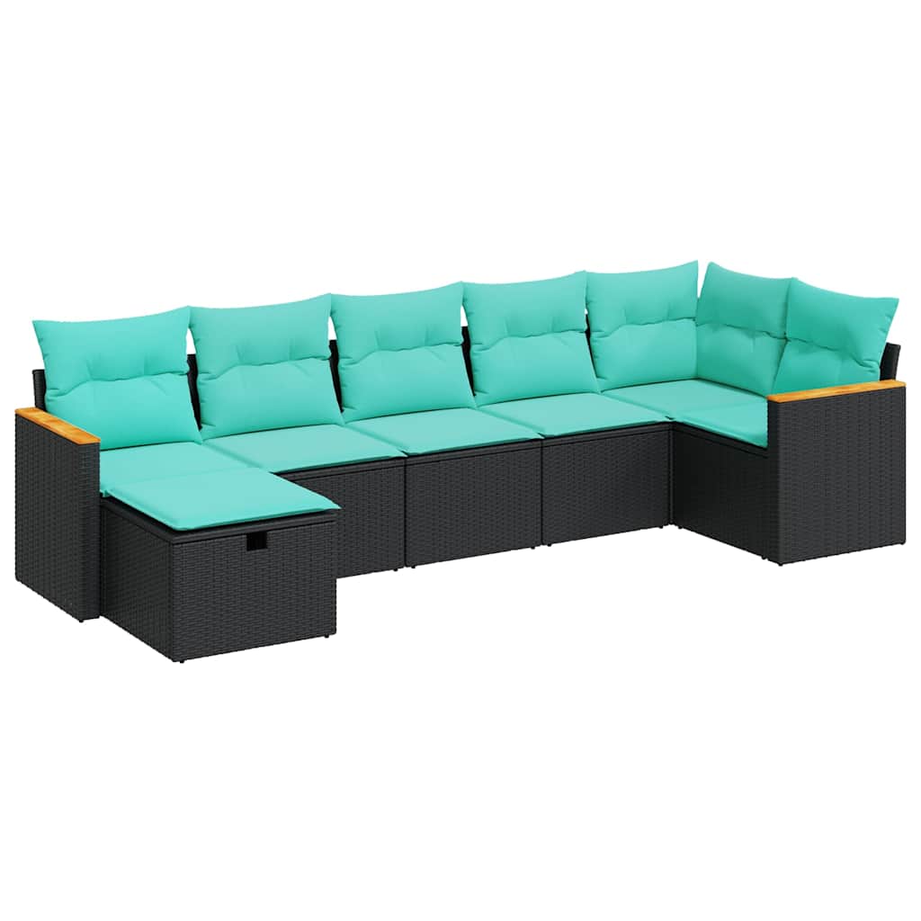 7 részes fekete polyrattan kerti ülőgarnitúra párnával