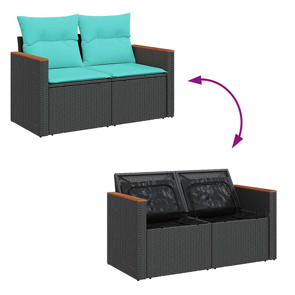 7 részes fekete polyrattan kerti ülőgarnitúra párnával