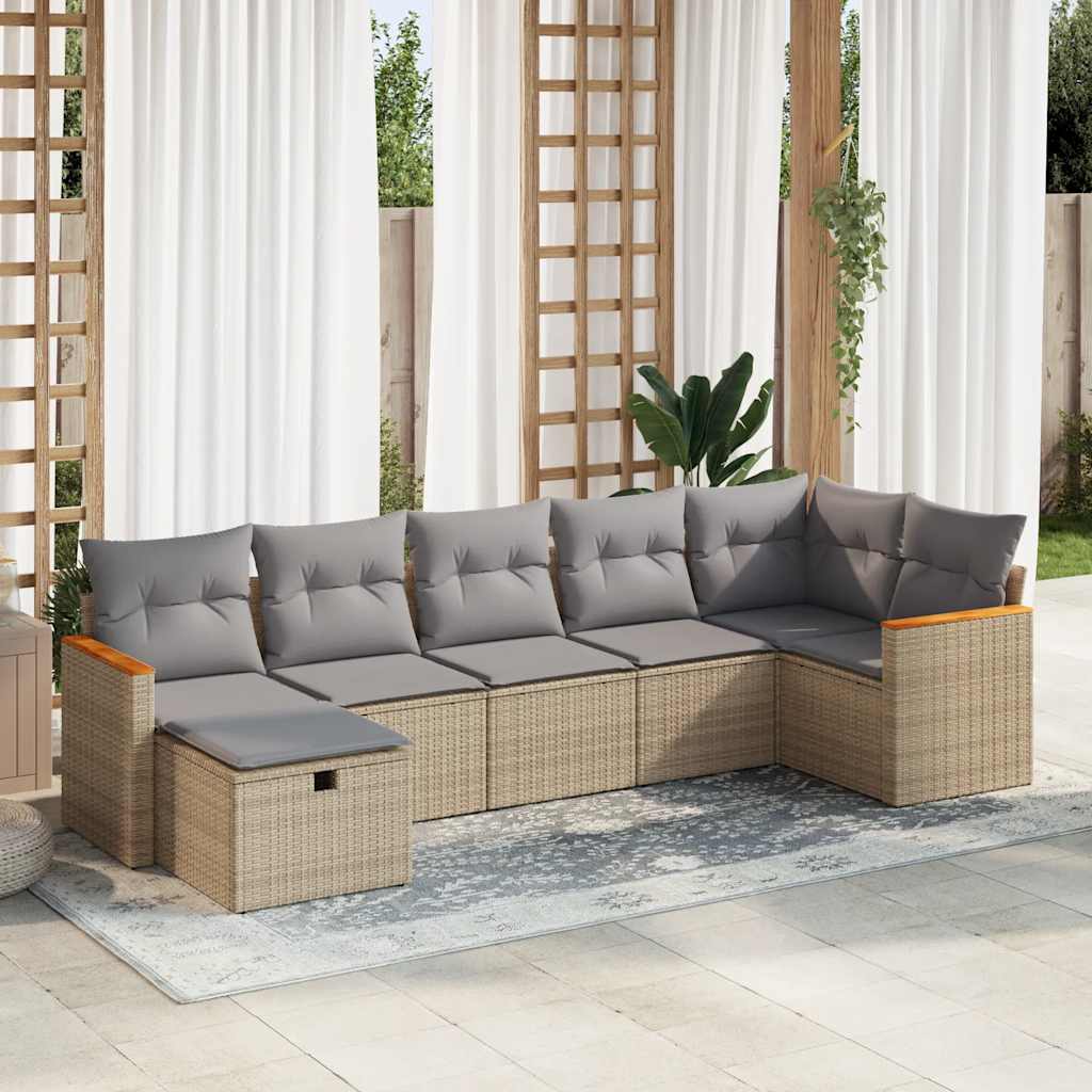 7 részes bézs polyrattan kerti ülőgarnitúra párnákkal