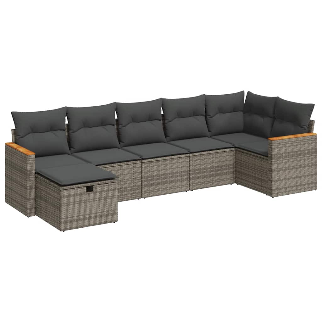 7 részes szürke polyrattan kerti ülőgarnitúra párnákkal