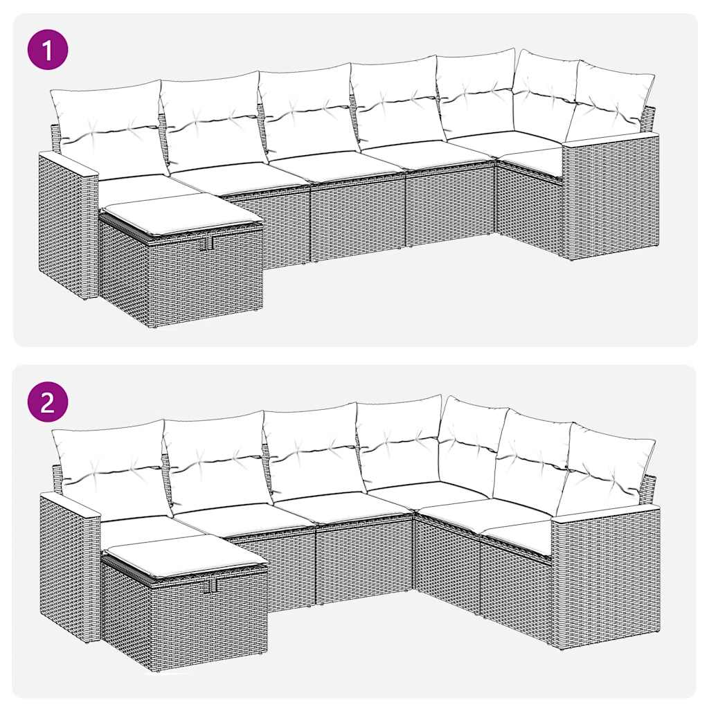 7 részes szürke polyrattan kerti ülőgarnitúra párnákkal