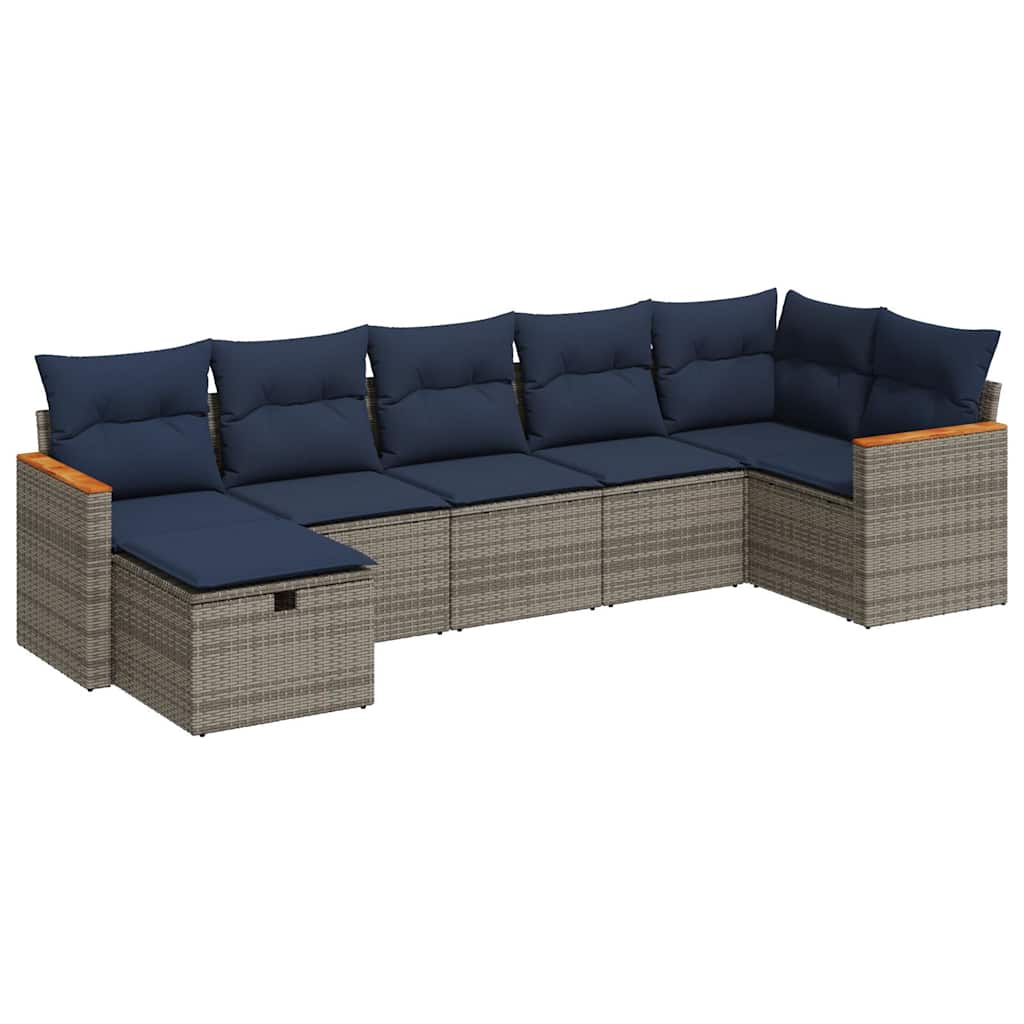 7 részes szürke polyrattan kerti ülőgarnitúra párnákkal