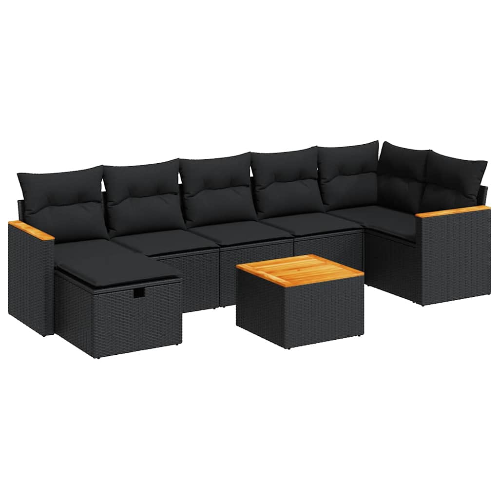 8 részes fekete polyrattan kerti ülőgarnitúra párnákkal