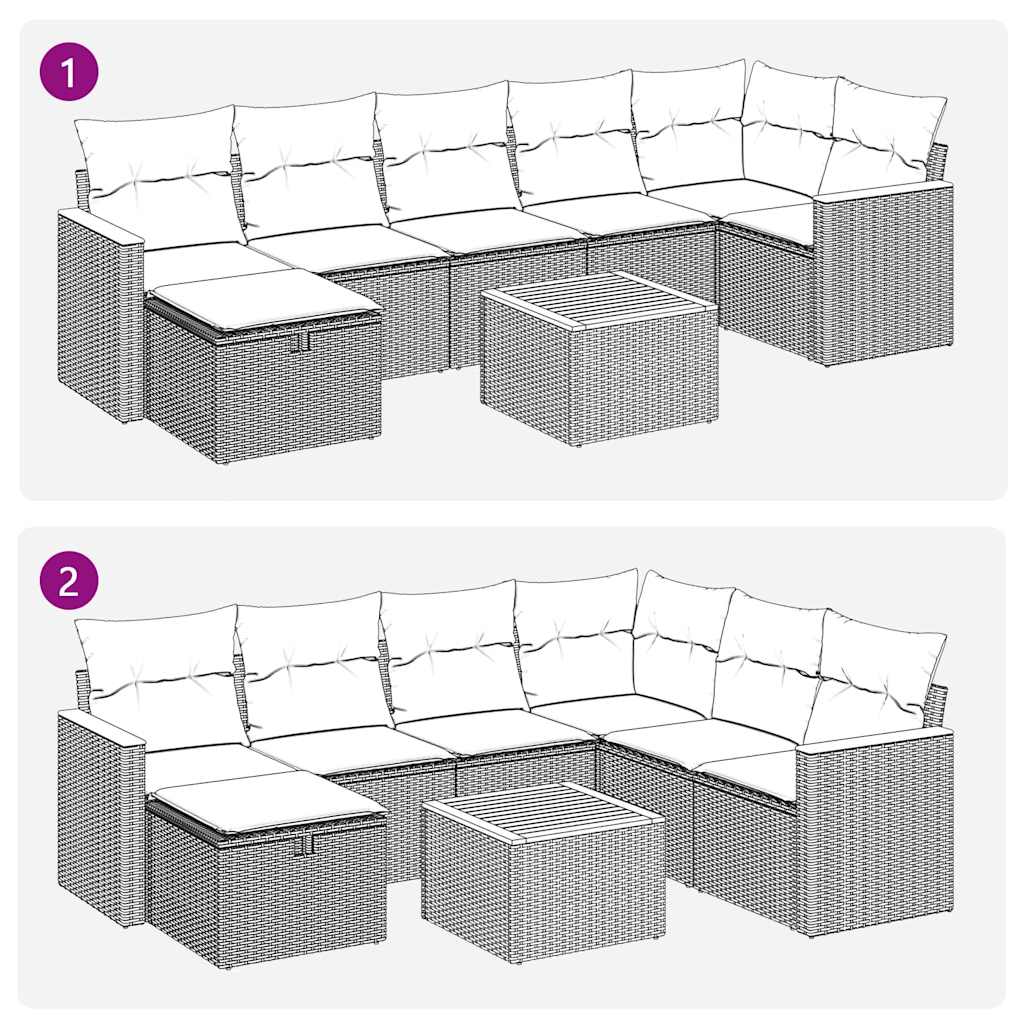 8 részes fekete polyrattan kerti ülőgarnitúra párnákkal