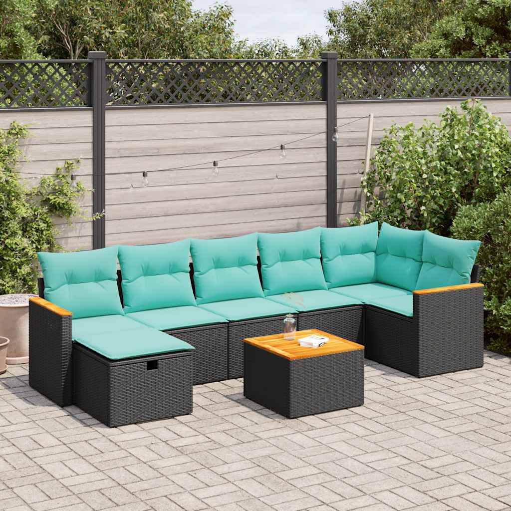 8 részes fekete polyrattan kerti ülőgarnitúra párnákkal