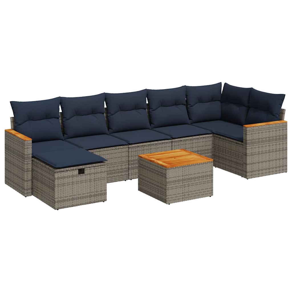 8 részes szürke polyrattan kerti ülőgarnitúra párnákkal